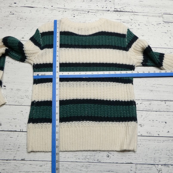 Abercrombie & Fitch Sweater Womens Small Cream Green Black Striped Knit Pullover - Picture 5 of 8